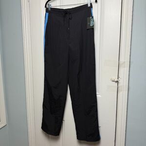 VTG Wide Leg Pants Womens Medium Black Drawstring Windbreaker Deadstock NWT